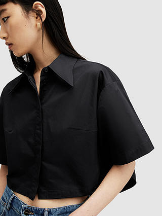 AllSaints Joanna Organic Cotton Cropped Shirt, Black