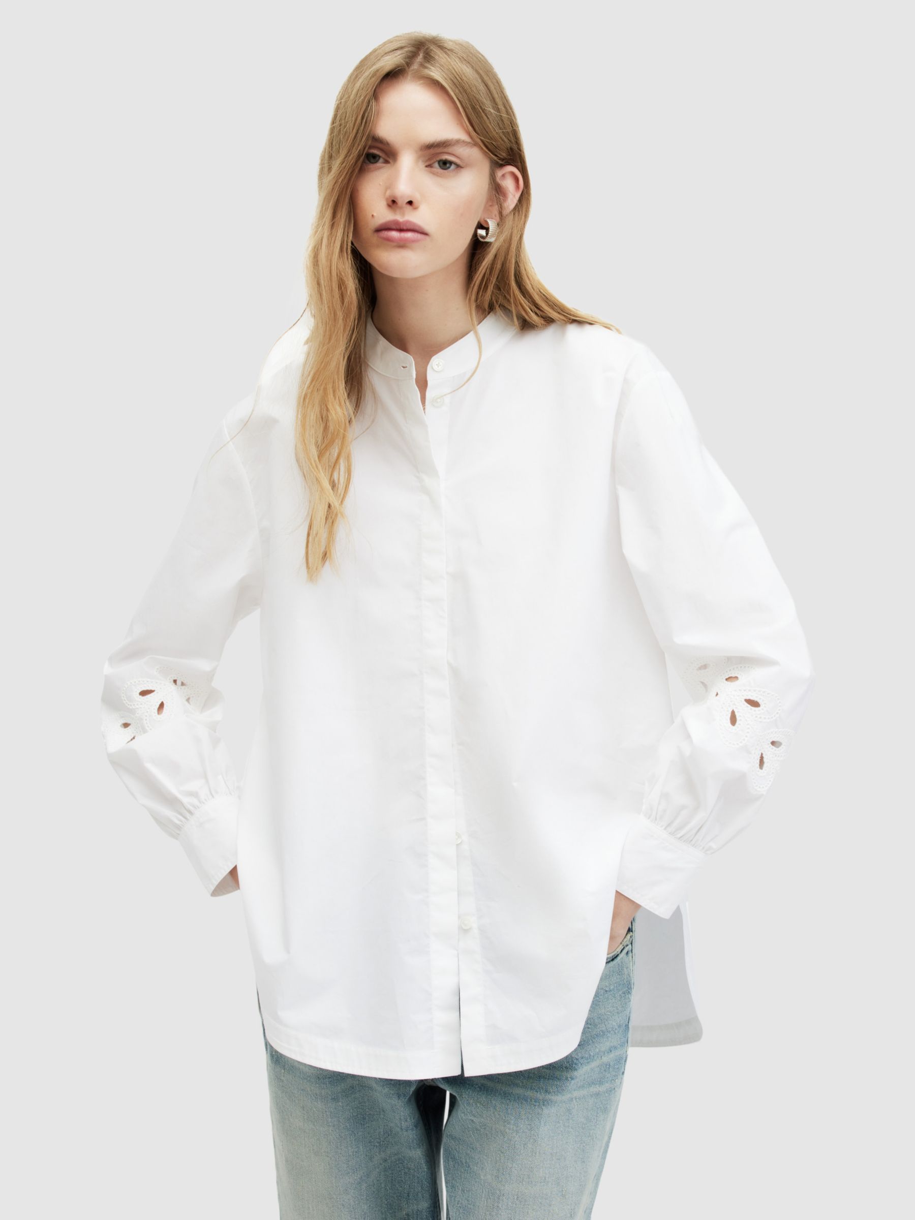 AllSaints Marcie Organic Cotton Shirt, White at John Lewis & Partners