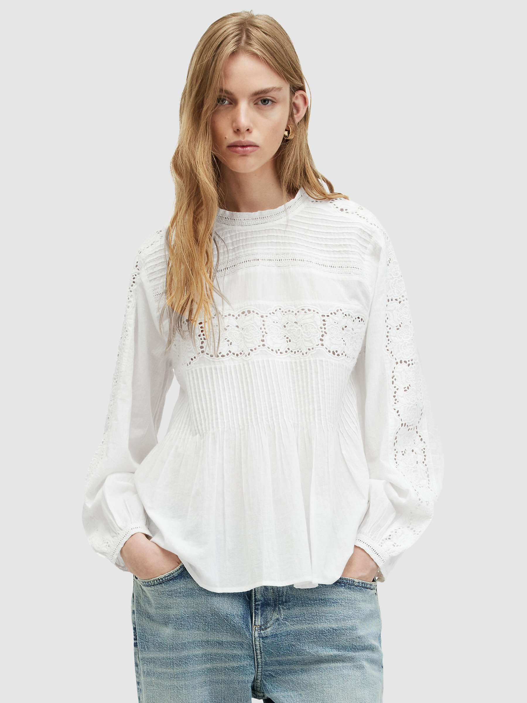 Buy AllSaints Elaia Embroidered Blouse, Chalk White Online at johnlewis.com