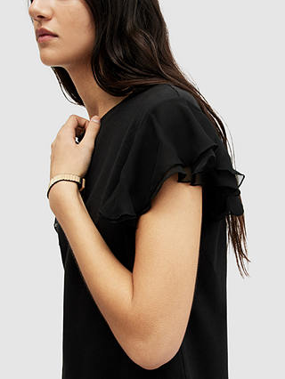 AllSaints Isabel Frill Sleeve T-Shirt, Black
