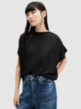 AllSaints Natalie Gathered Shoulder Boxy T-Shirt, Black, Black