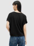 AllSaints Natalie Gathered Shoulder Boxy T-Shirt, Black, Black
