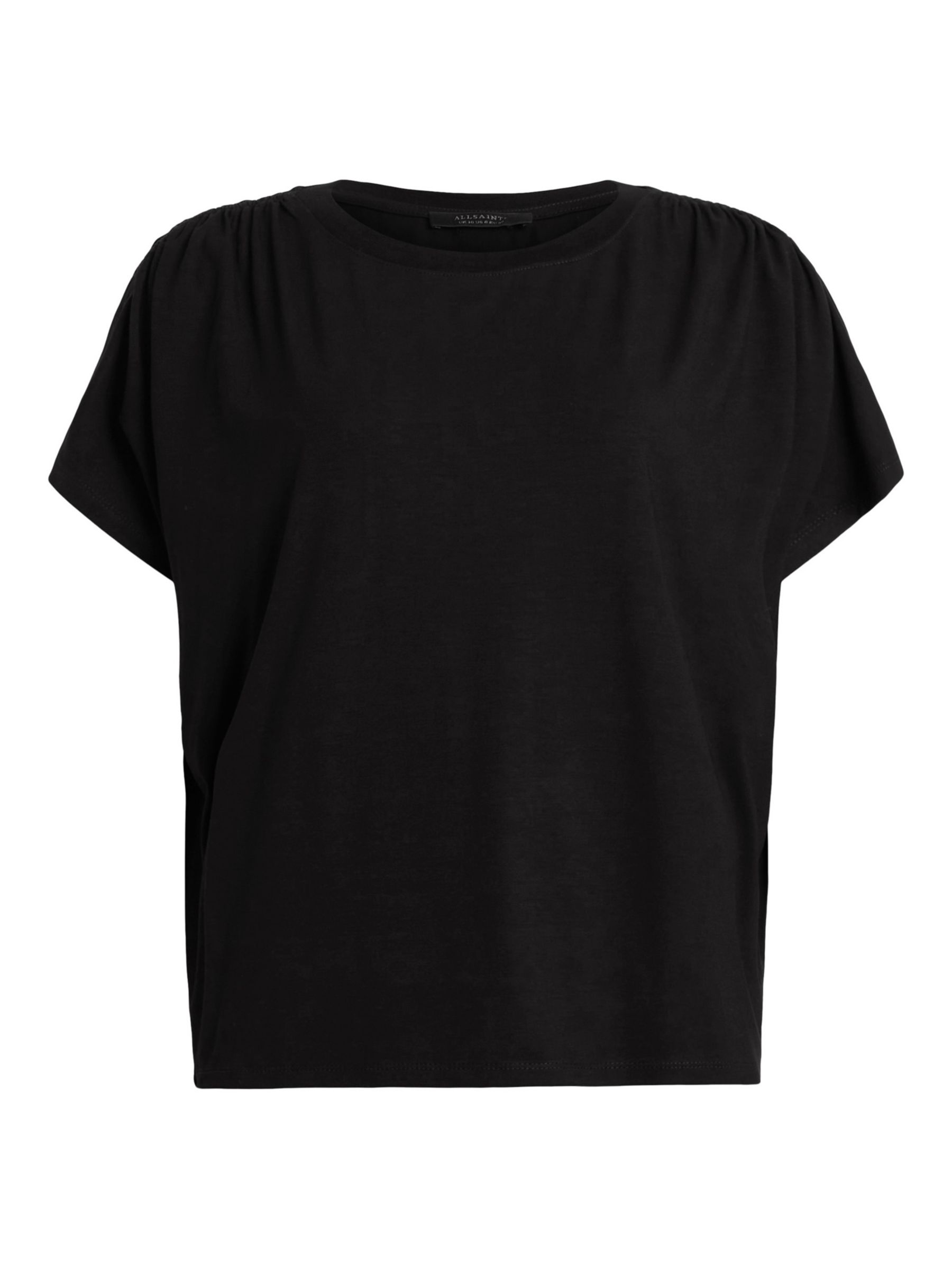 AllSaints Natalie Gathered Shoulder Boxy T-Shirt, Black at John Lewis ...