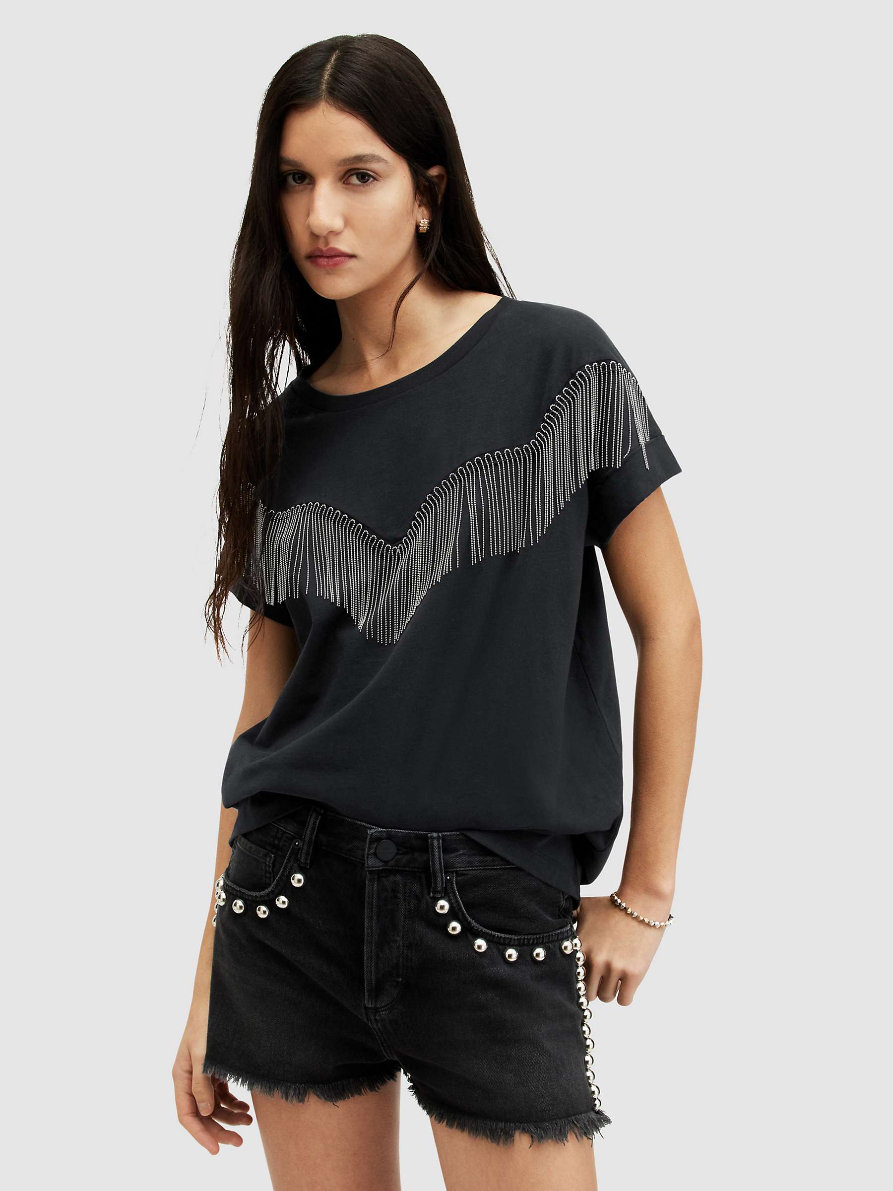 Buy AllSaints Imogen Boy Tassel Front T-Shirt, Black Online at johnlewis.com