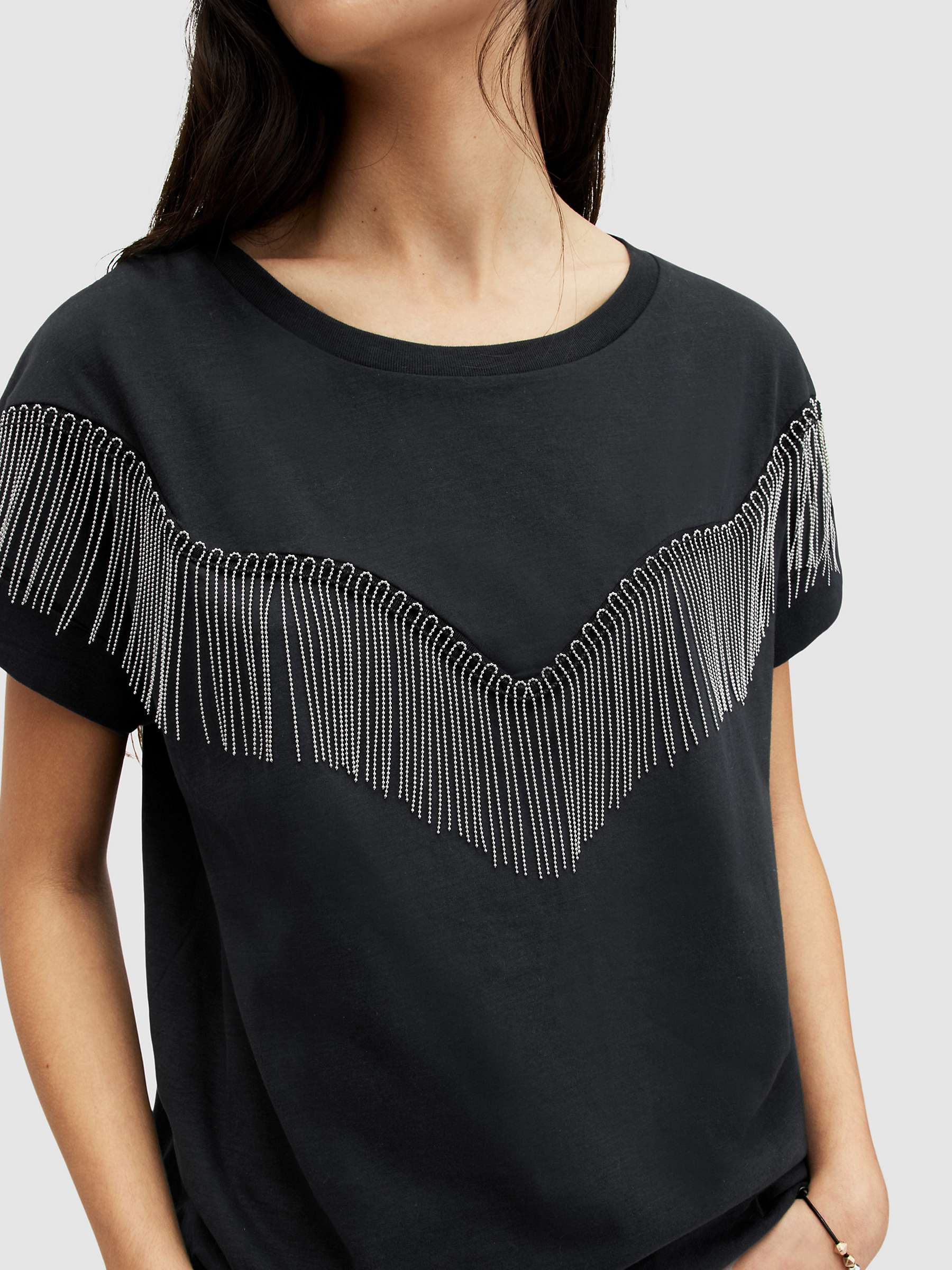 Buy AllSaints Imogen Boy Tassel Front T-Shirt, Black Online at johnlewis.com