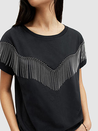 AllSaints Imogen Boy Tassel Front T-Shirt, Black