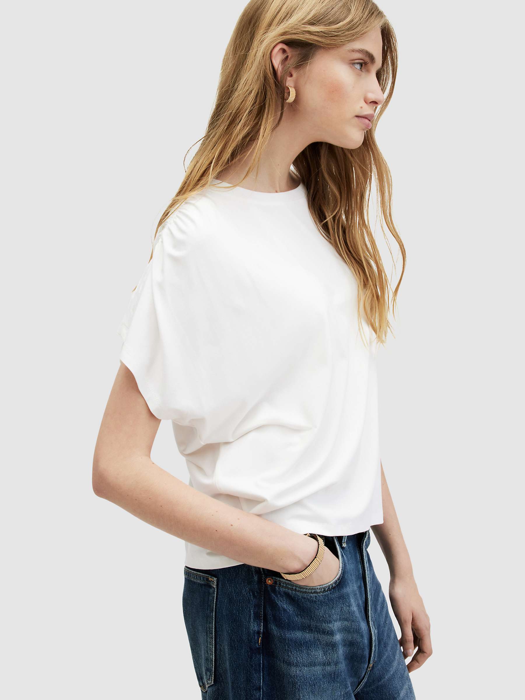 Buy AllSaints Natalie Gathered Detail T-Shirt, Chalk White Online at johnlewis.com