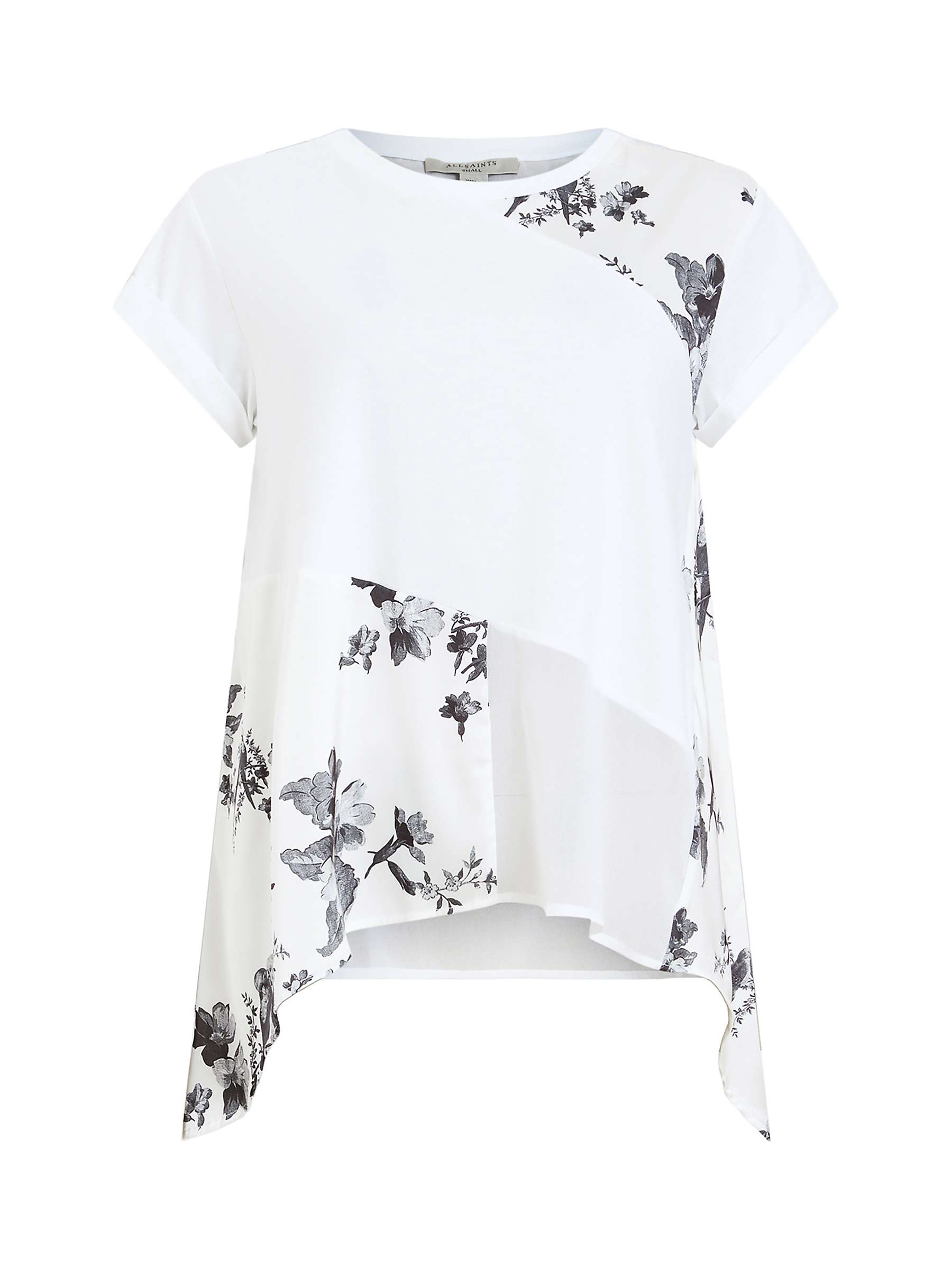 Buy AllSaints Zala Iona Asymmetric Hem Floral Organic Cotton Top, White Online at johnlewis.com