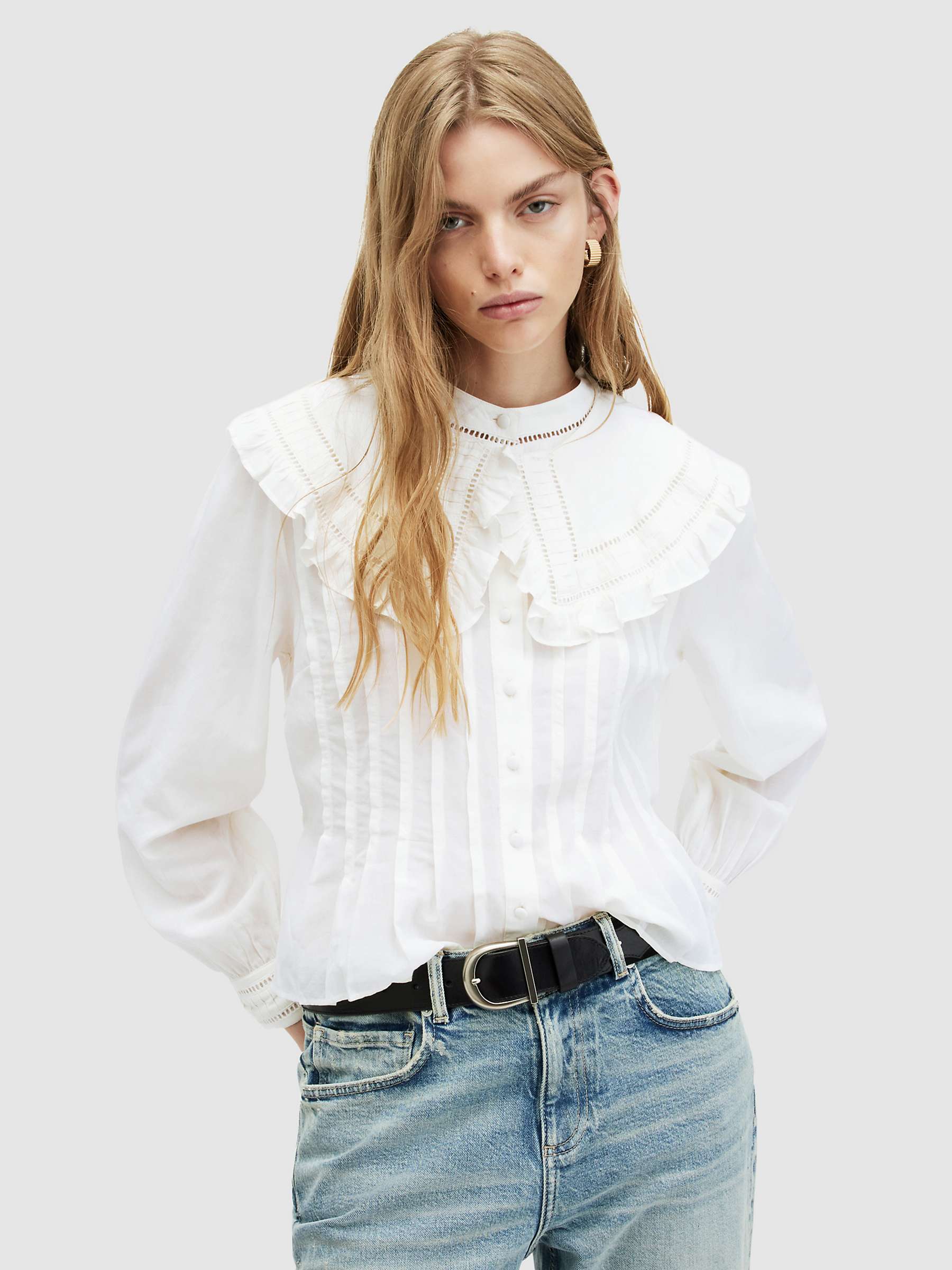 Buy AllSaints Olea Wide Collar Textured Shirt, White Online at johnlewis.com