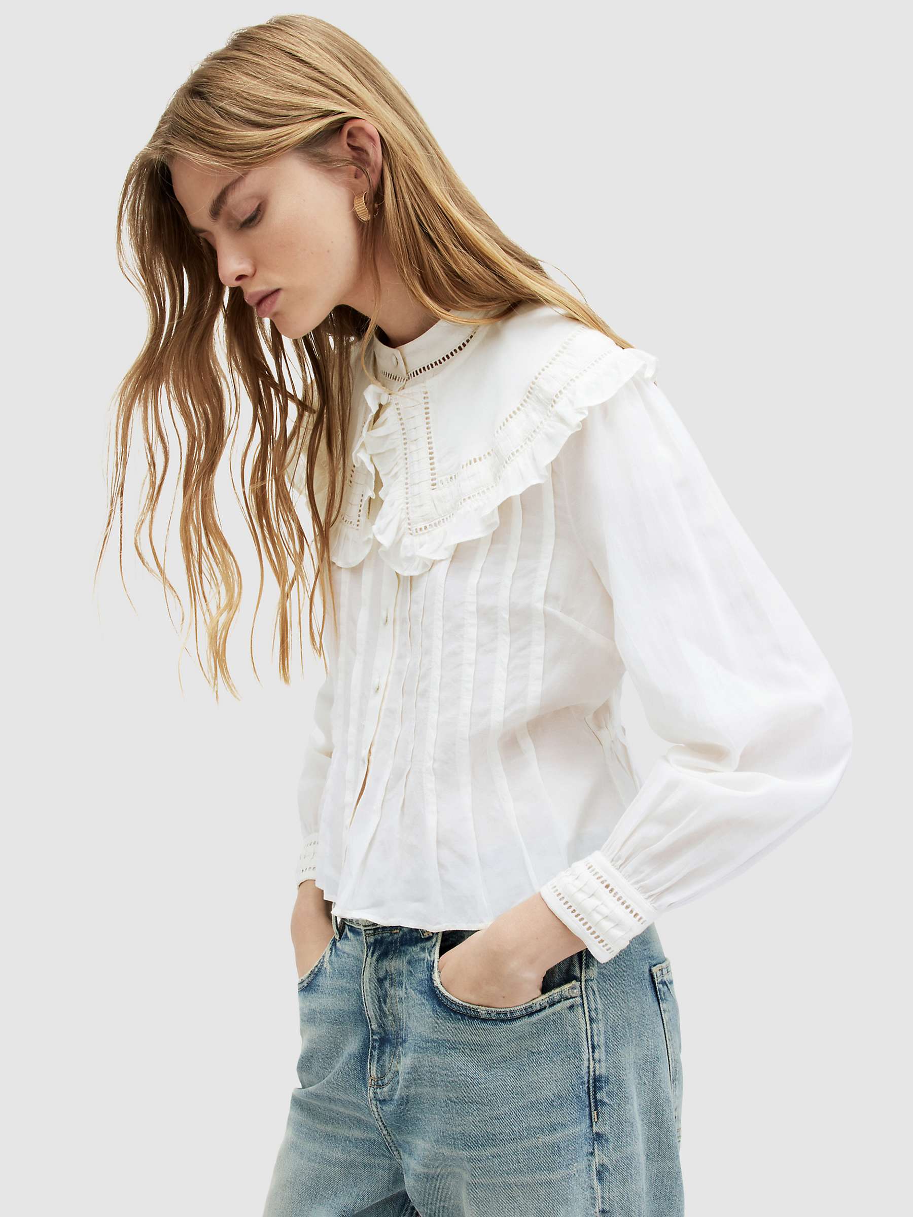 Buy AllSaints Olea Wide Collar Textured Shirt, White Online at johnlewis.com