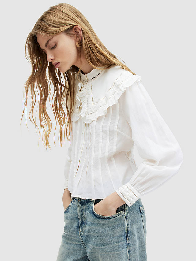 AllSaints Olea Wide Collar Textured Shirt, White