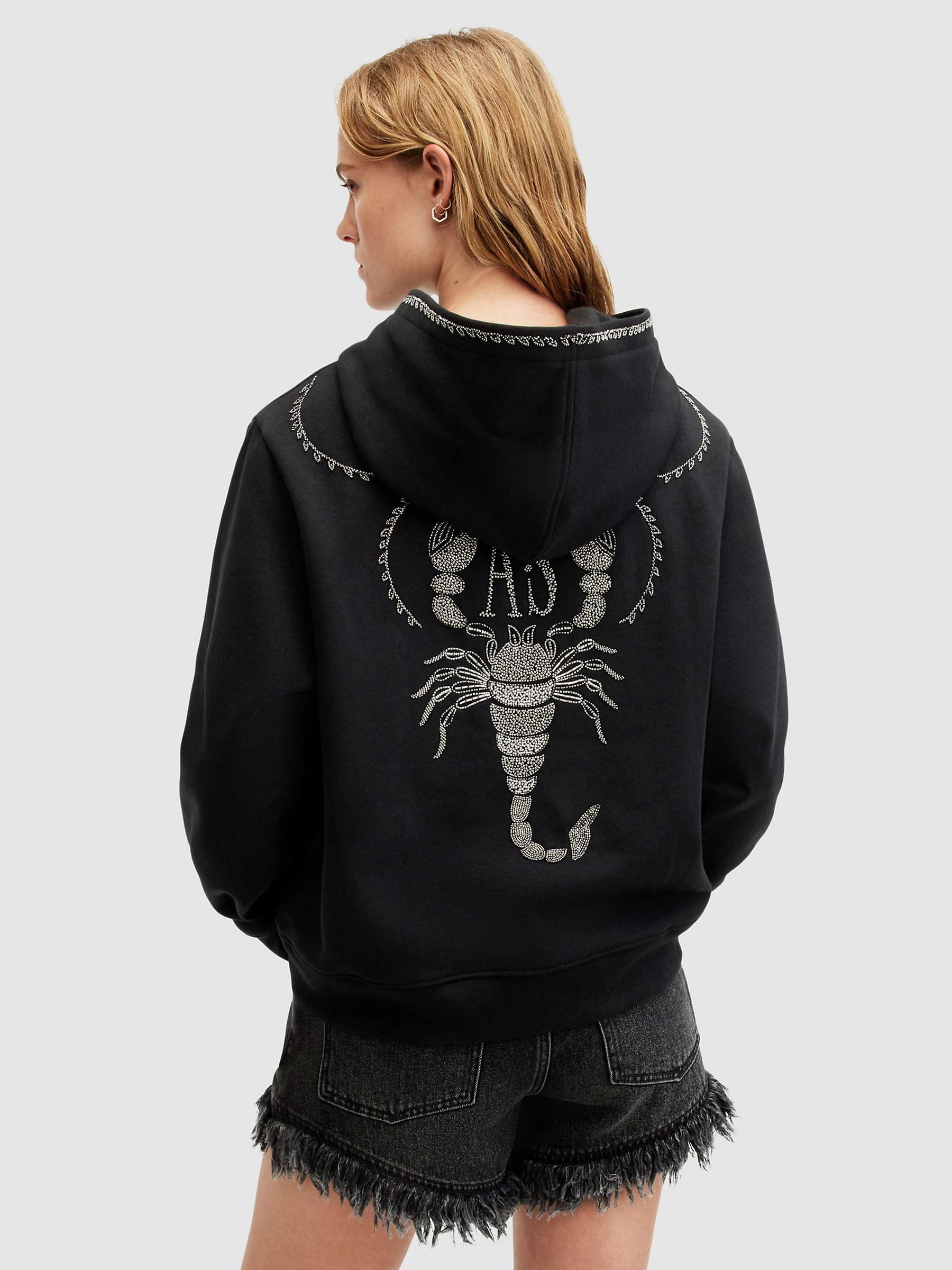 Buy AllSaints Embellished Scorpion Pippa Hoodie, Black Online at johnlewis.com