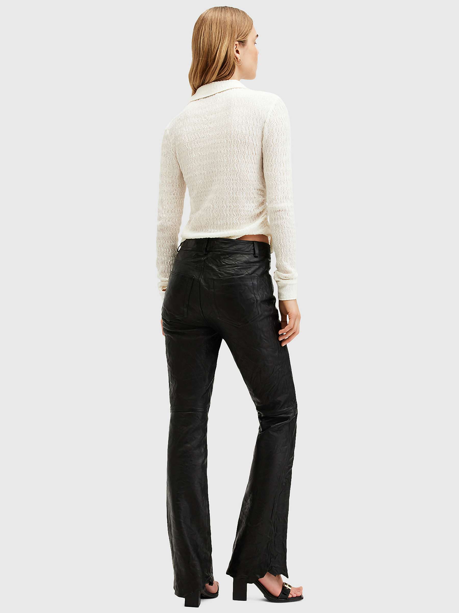 Buy AllSaints Pearson Leather Bootcut Trousers, Black Online at johnlewis.com