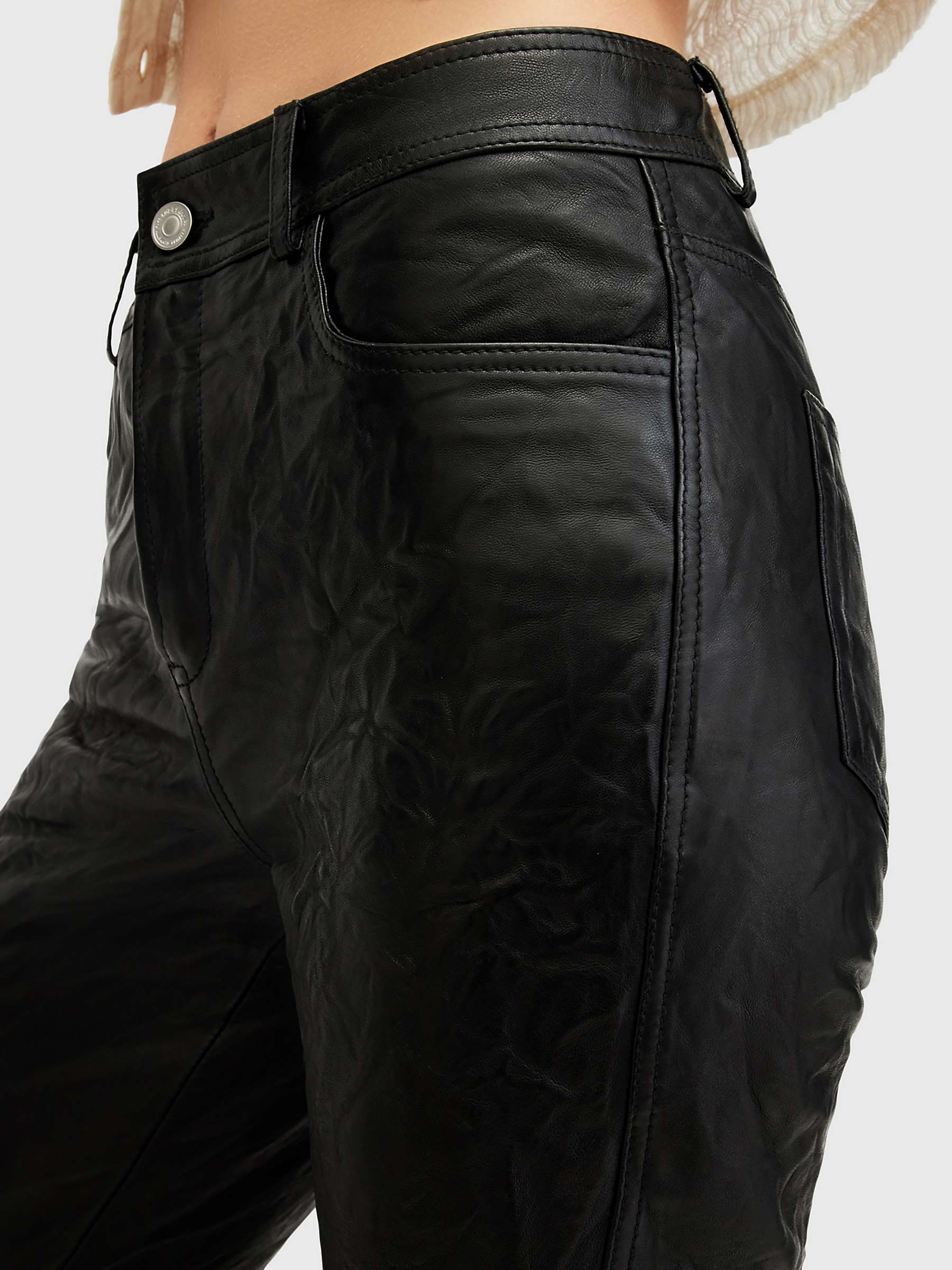 Buy AllSaints Pearson Leather Bootcut Trousers, Black Online at johnlewis.com