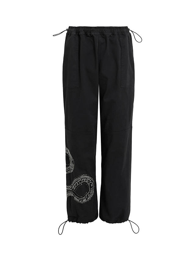 AllSaints Yas Embroidered Snake Trousers, Washed Black