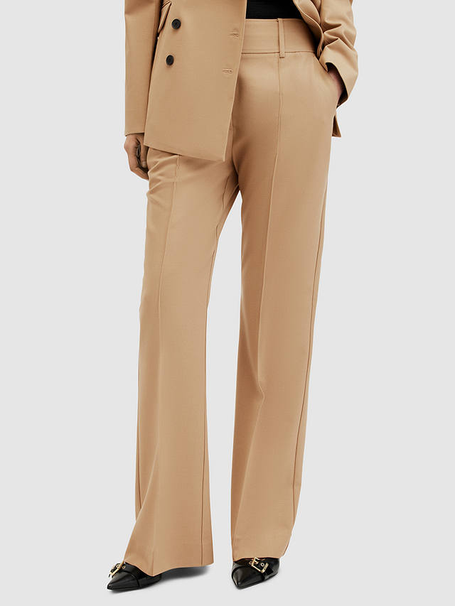 AllSaints Sevenh Wool Blend Flared Trousers, Camel Brown