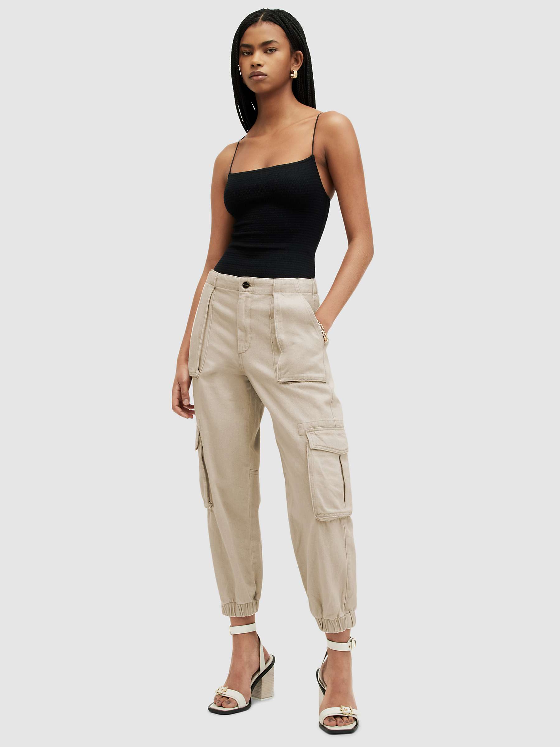 Buy AllSaints Frieda Denim Cargo Trousers, Natural White Online at johnlewis.com