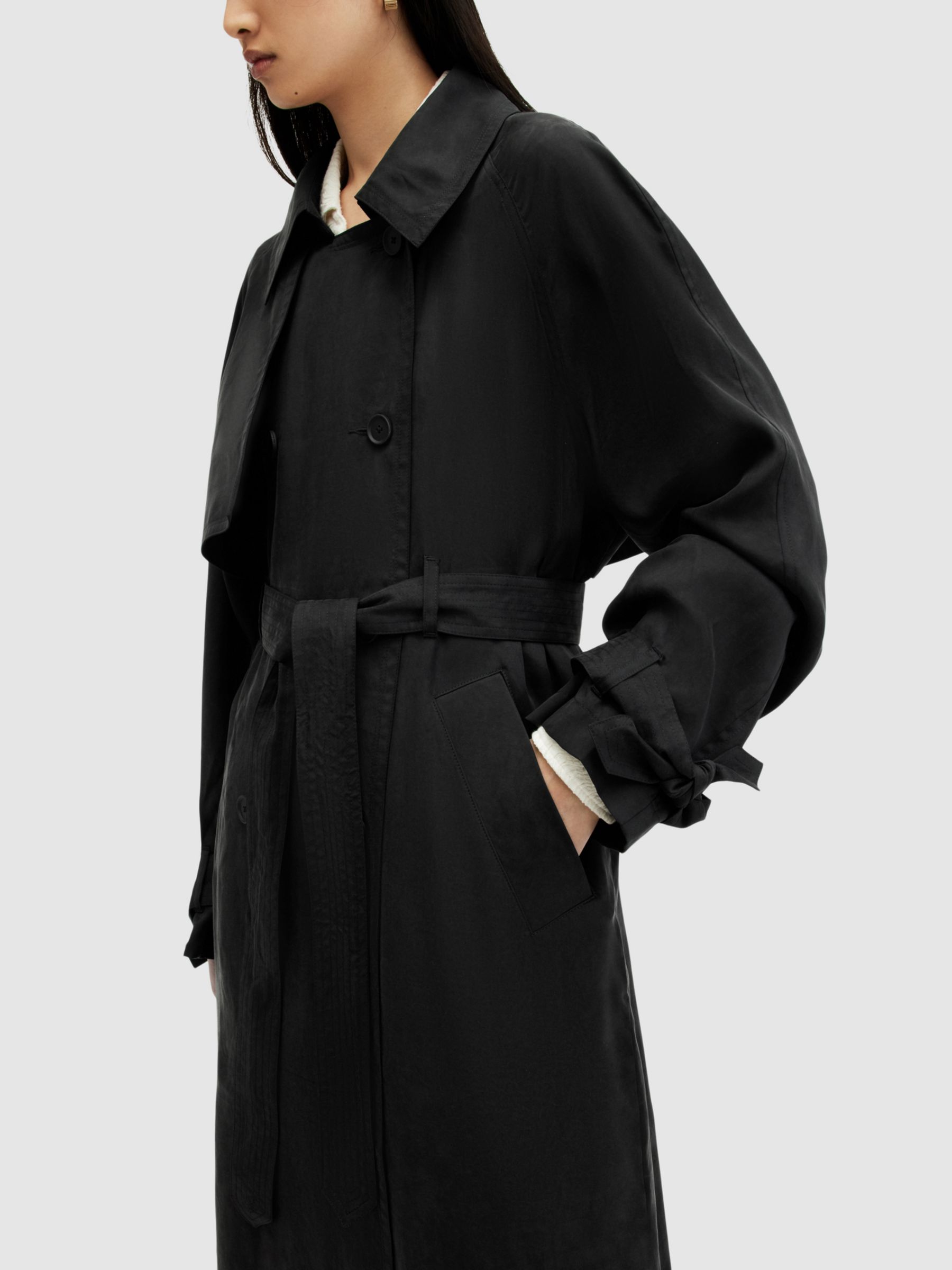 AllSaints Kikki Oversized Trench Coat, Black, M