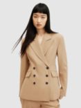 AllSaints Sevenh Double Breasted Wool Blend Blazer, Camel Brown