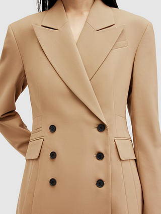 AllSaints Sevenh Double Breasted Wool Blend Blazer, Camel Brown
