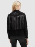 AllSaints Cleo Leather Fringe Western Jacket, Black, Black