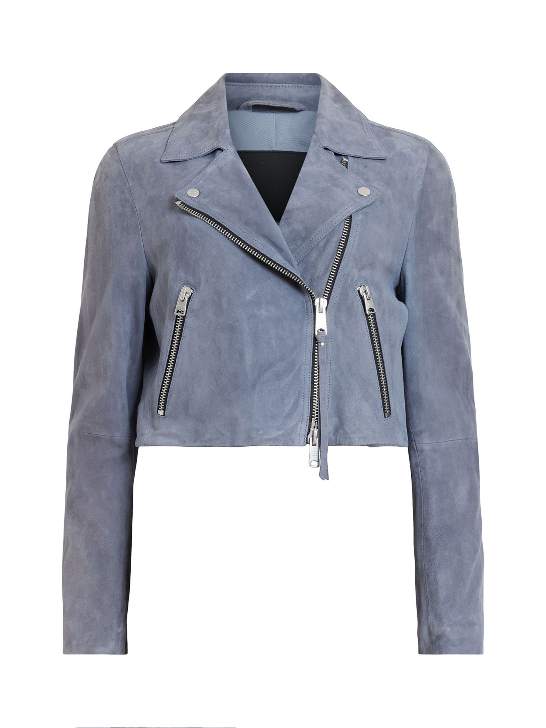 Buy AllSaints Dalby Cropped Suede Biker Jacket, Pale Denim Blue Online at johnlewis.com