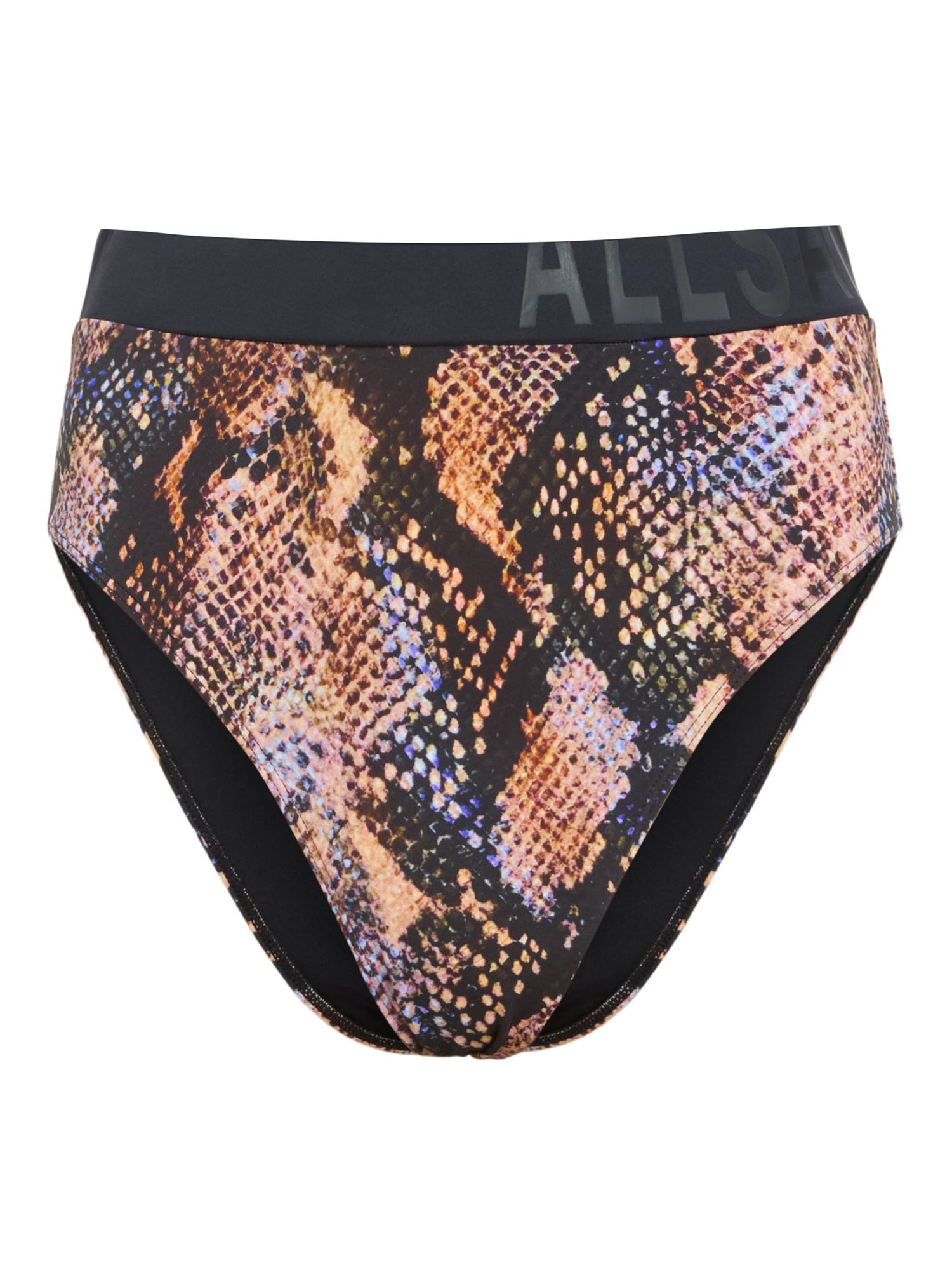 AllSaints Dara Snake Print High Waist Bikini Bottoms, Tahoe Brown/Multi, L