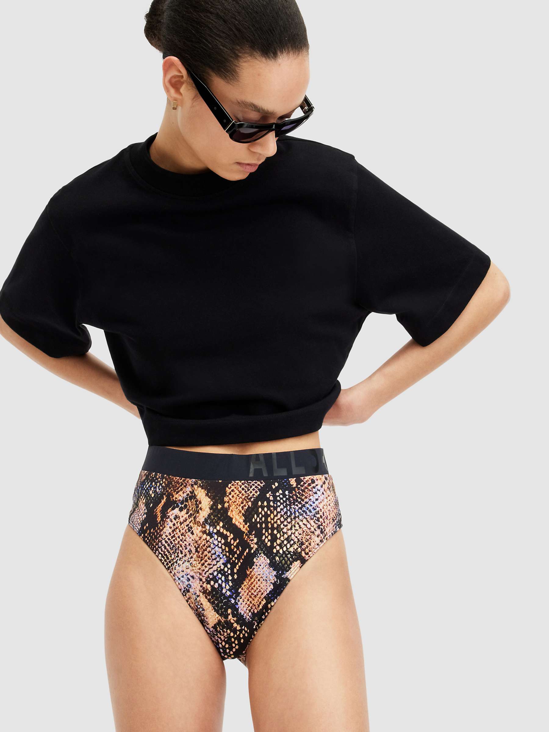 Buy AllSaints Dara Snake Print High Waist Bikini Bottoms, Tahoe Brown/Multi Online at johnlewis.com
