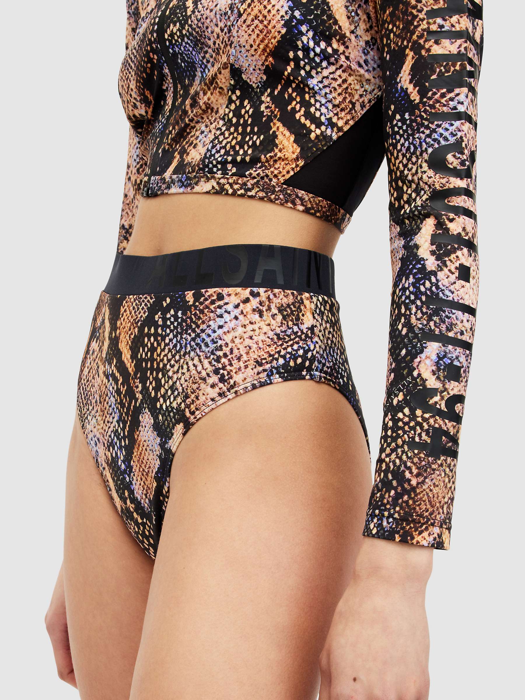 Buy AllSaints Dara Snake Print High Waist Bikini Bottoms, Tahoe Brown/Multi Online at johnlewis.com