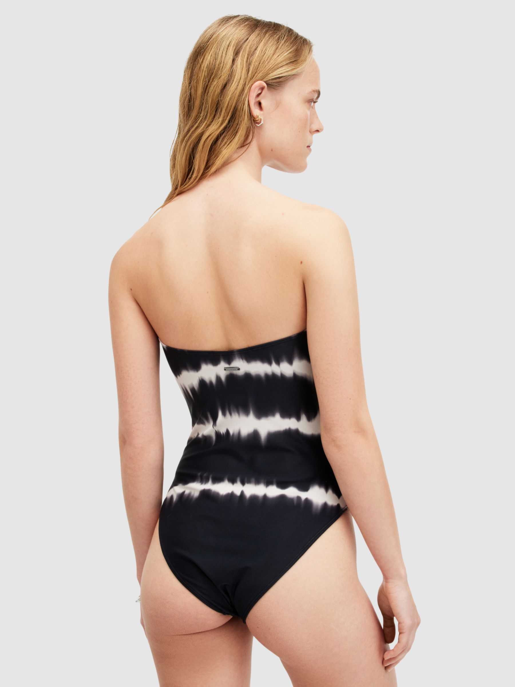 AllSaints Curtis Abstract Print Bandeau Swimsuit, Black/White, XS