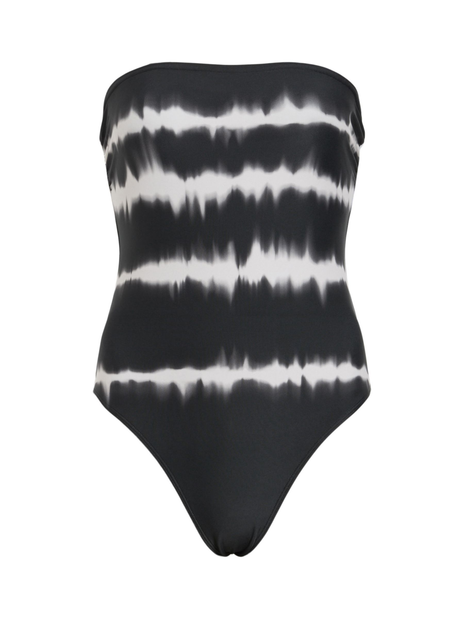 AllSaints Curtis Abstract Print Bandeau Swimsuit, Black/White, XS