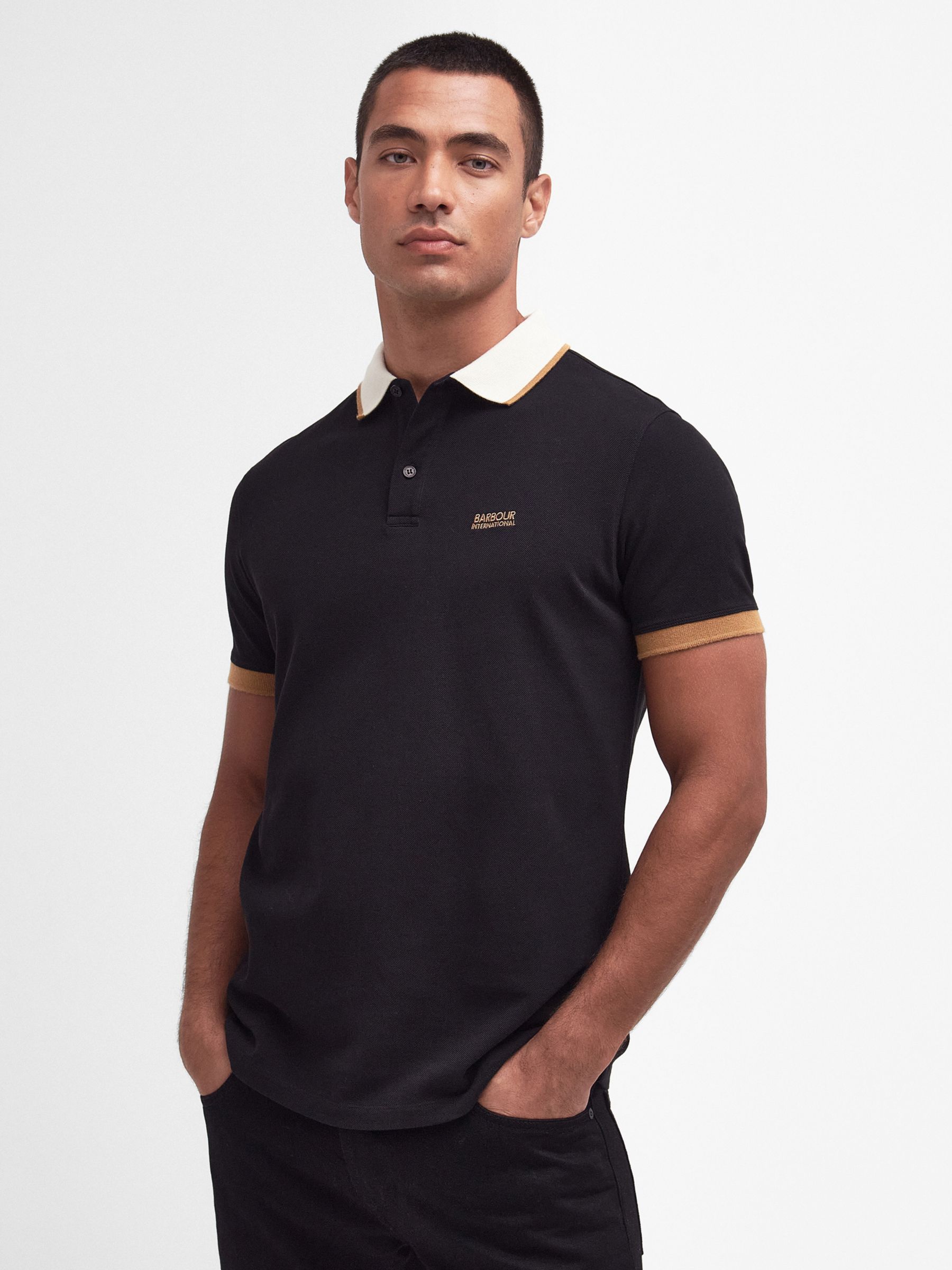 Barbour International Howall Polo Shirt, Black at John Lewis & Partners