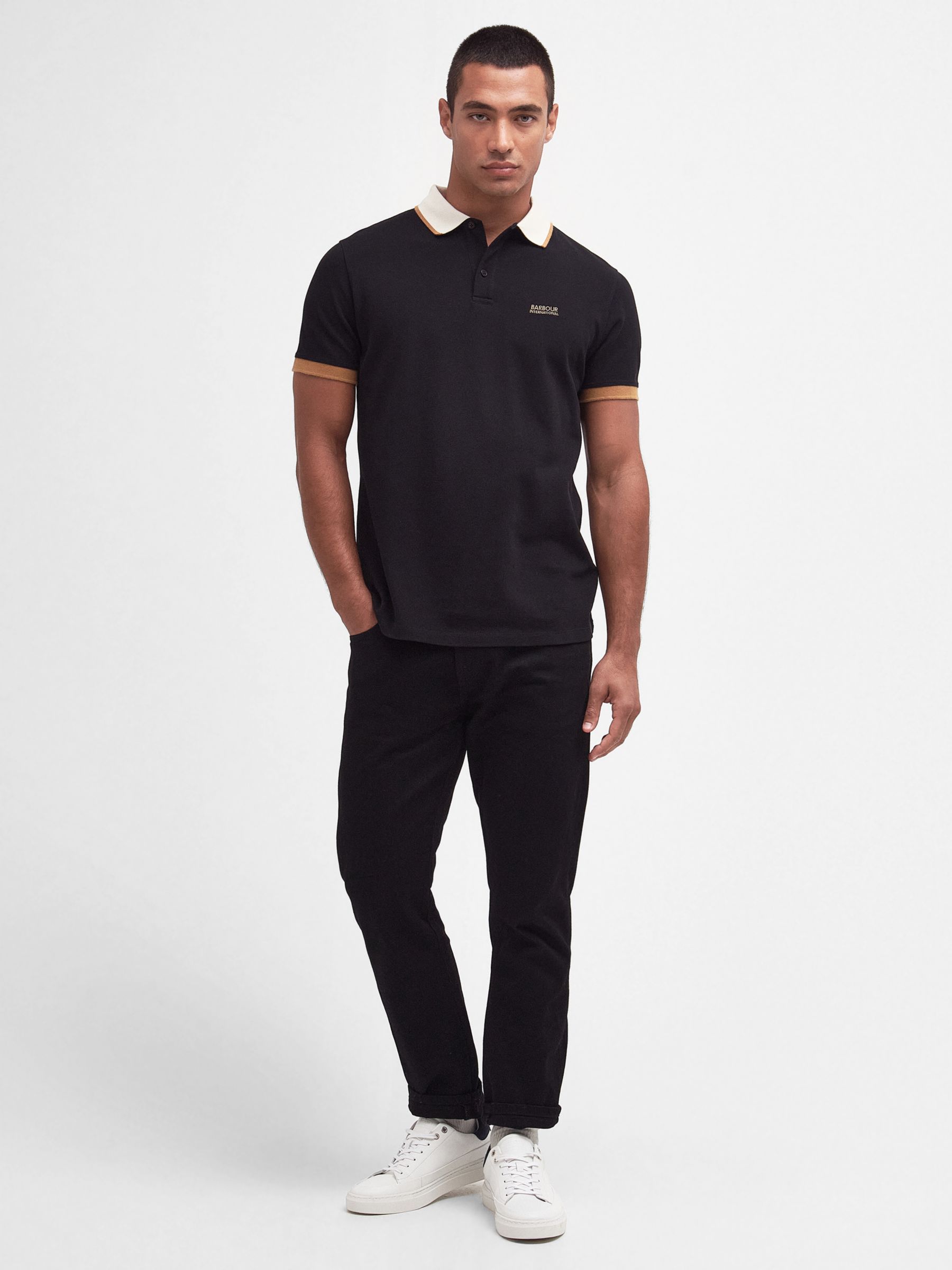 Barbour International Howall Polo Shirt, Black at John Lewis & Partners