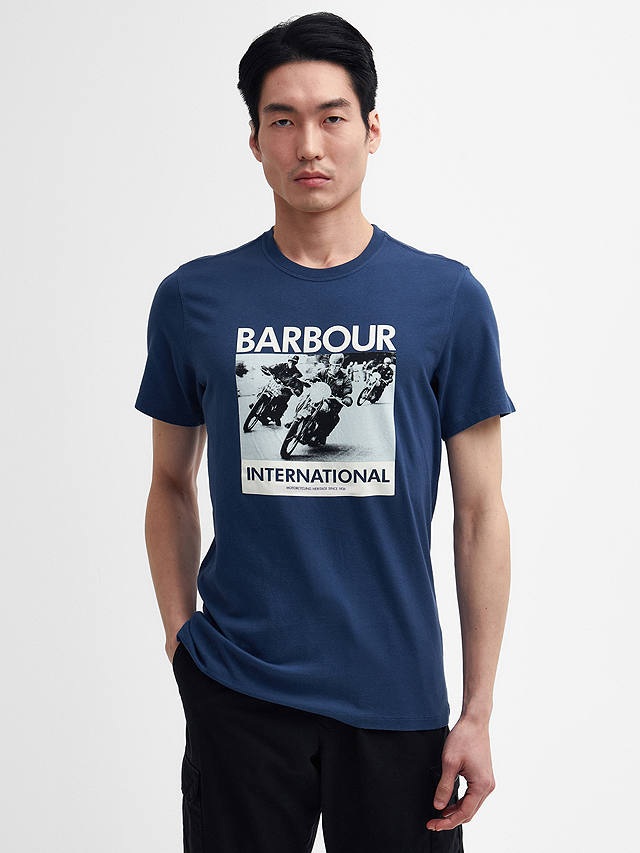 Barbour International Cotton Chisel Crew Neck T-Shirt, Washed Cobalt