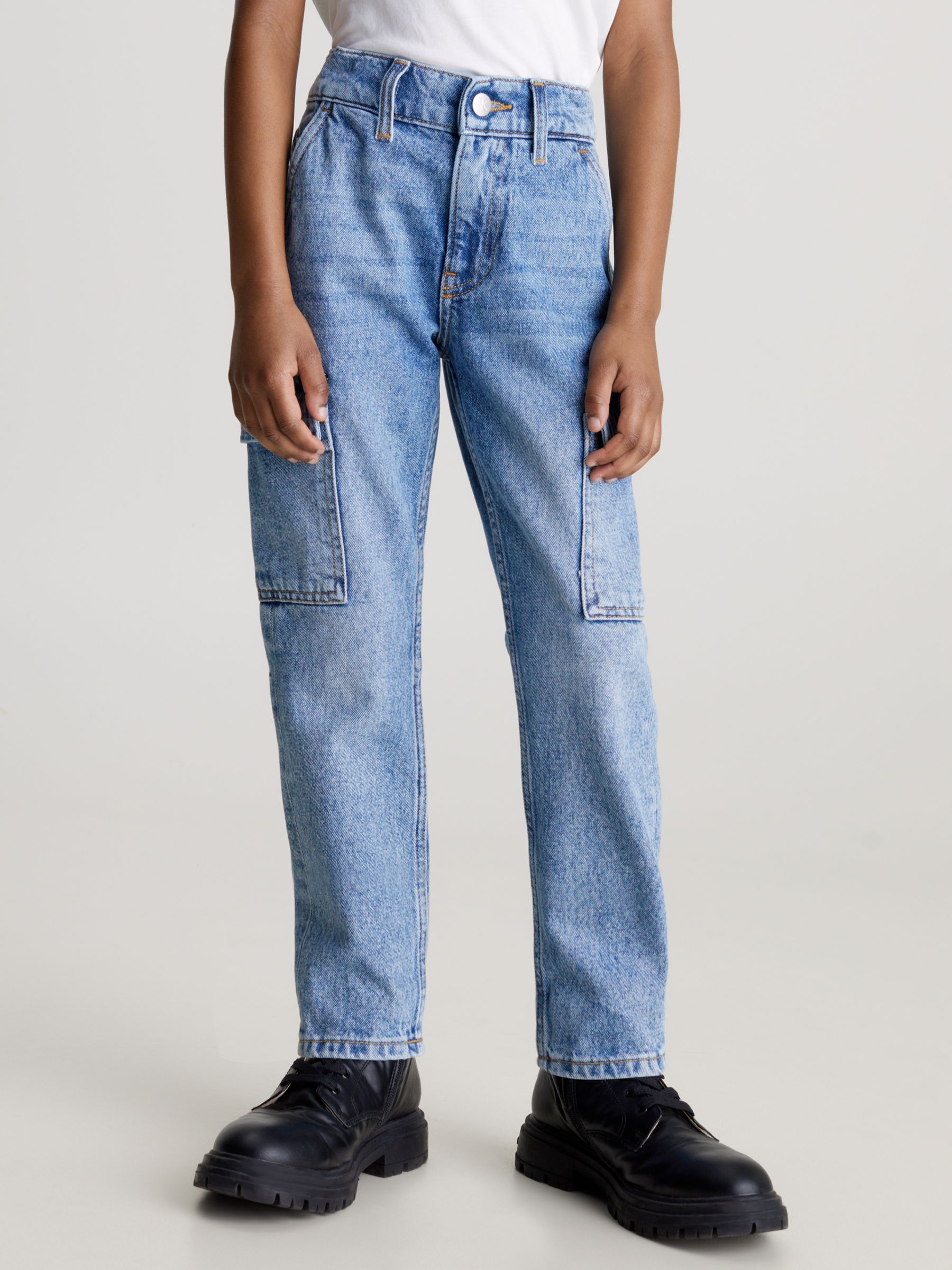 Buy Calvin Klein Kids' Iconic Denim Loose Fit Jeans, Mid Blue Online at johnlewis.com