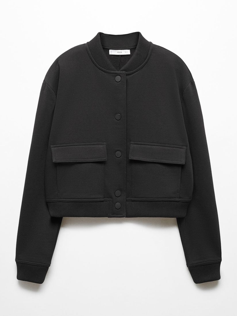 Mango Toledo Cotton Blend Bomber Jacket, Black