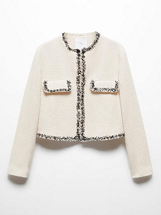 Mango Cinta Cropped Tweed Jacket, Cream/Black