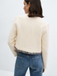 Mango Cinta Cropped Tweed Jacket, Cream/Black