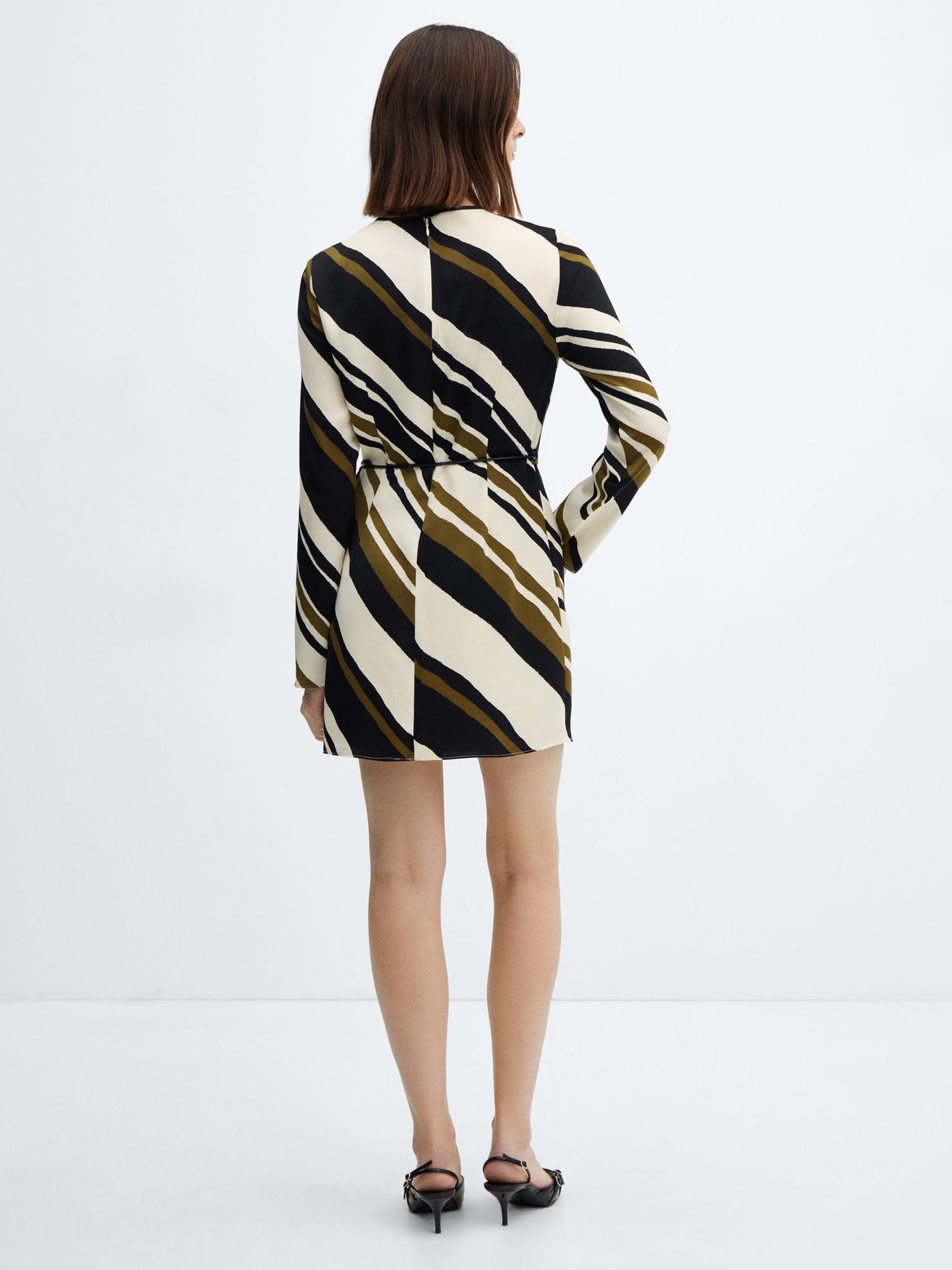 Mango Marti Diagonal Stripe Mini Dress, Black/Multi, 6