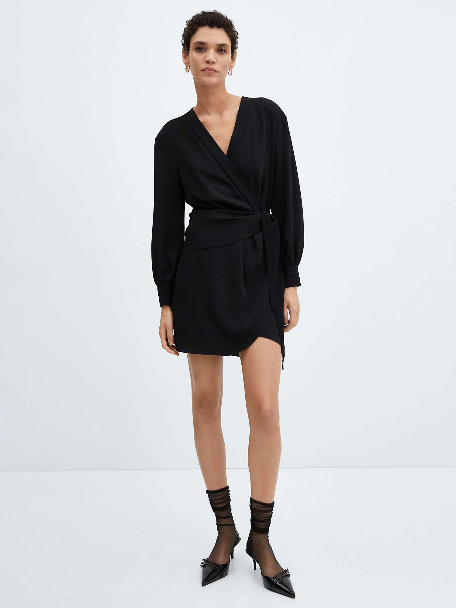 Buy Mango Amelia Bow Wrap Mini Dress, Black Online at johnlewis.com