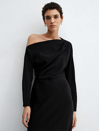 Mango Cris Asymmetric Neck Maxi Dress, Black