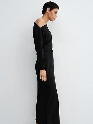 Mango Cris Asymmetric Neck Maxi Dress, Black