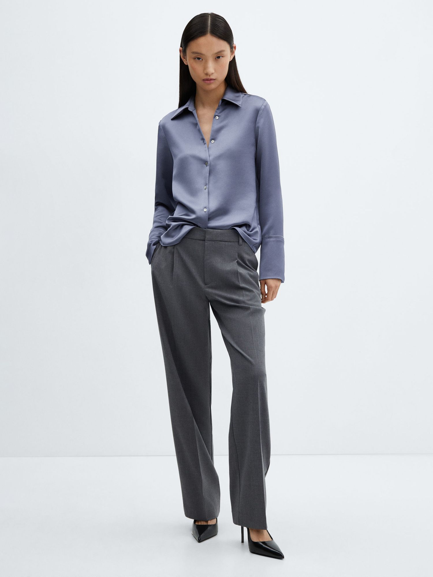 Buy Mango Ninfa Satin Shirt, Blue Online at johnlewis.com