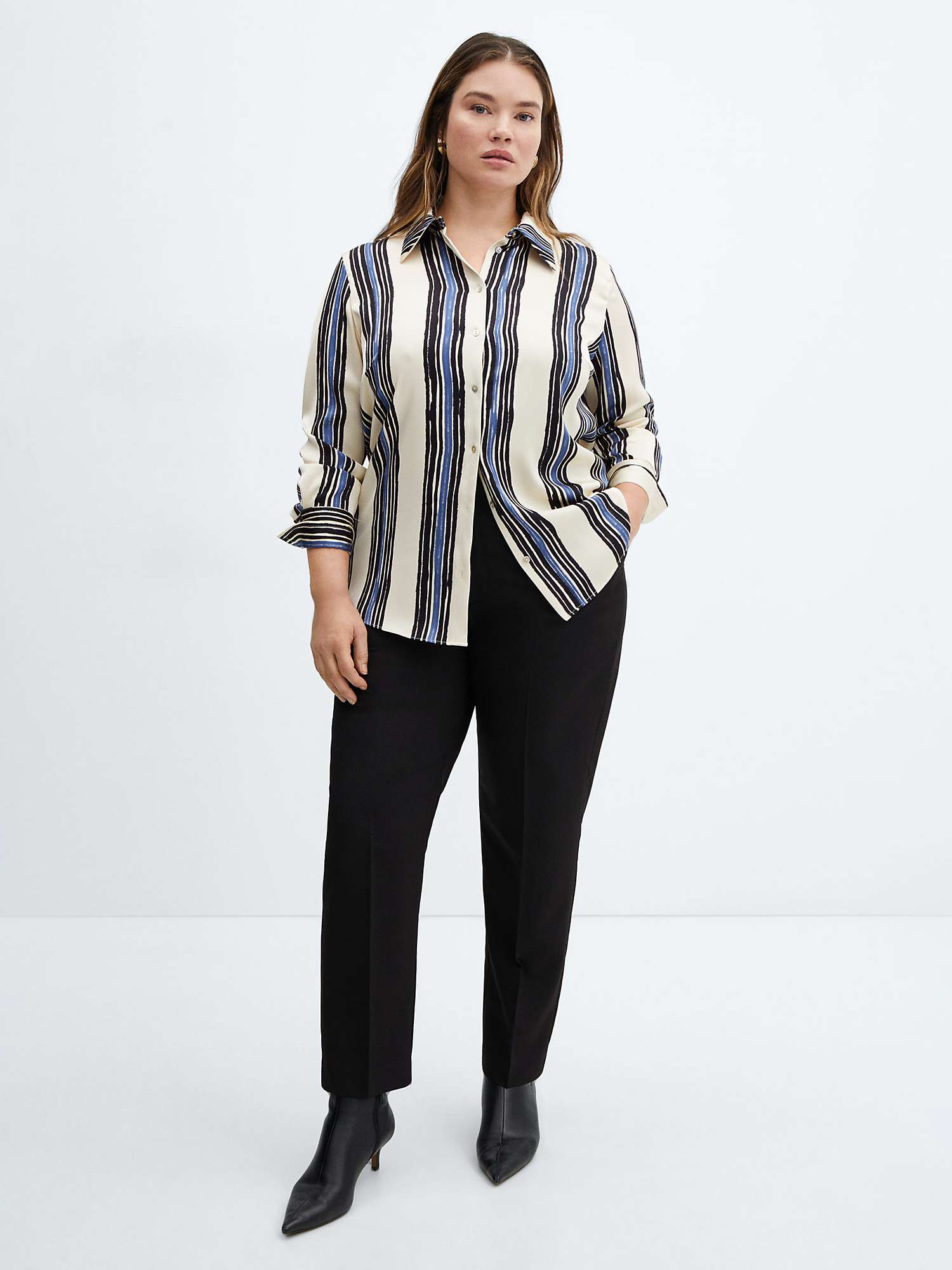 Buy Mango Ivanka Block Stripe Satin Shirt, Light Beige/Multi Online at johnlewis.com