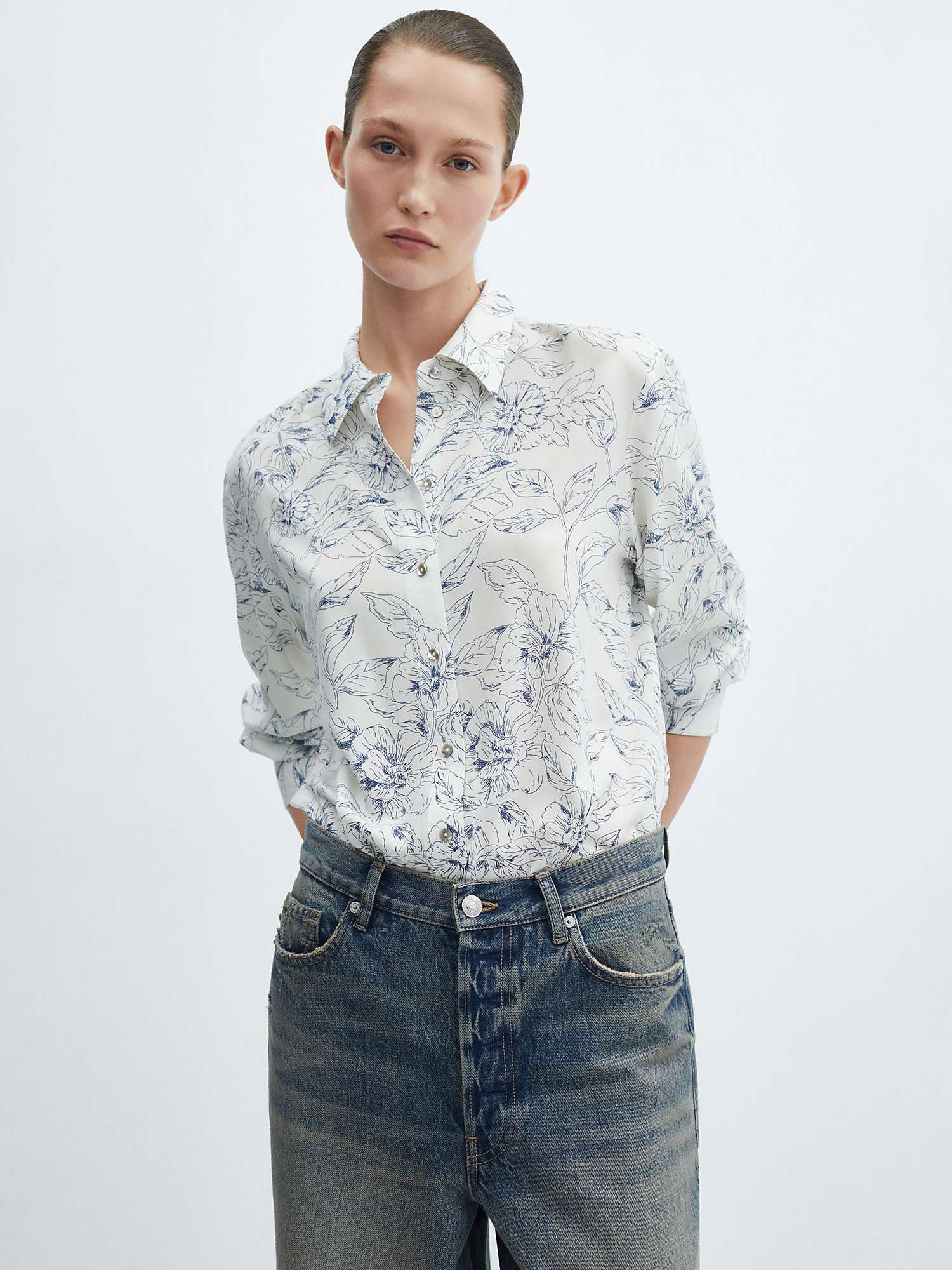 Buy Mango Urban Long Sleeve Shirt, White/Blue Online at johnlewis.com