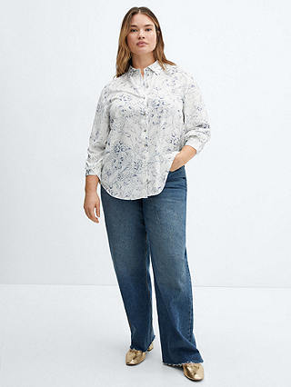 Mango Urban Long Sleeve Shirt, White/Blue