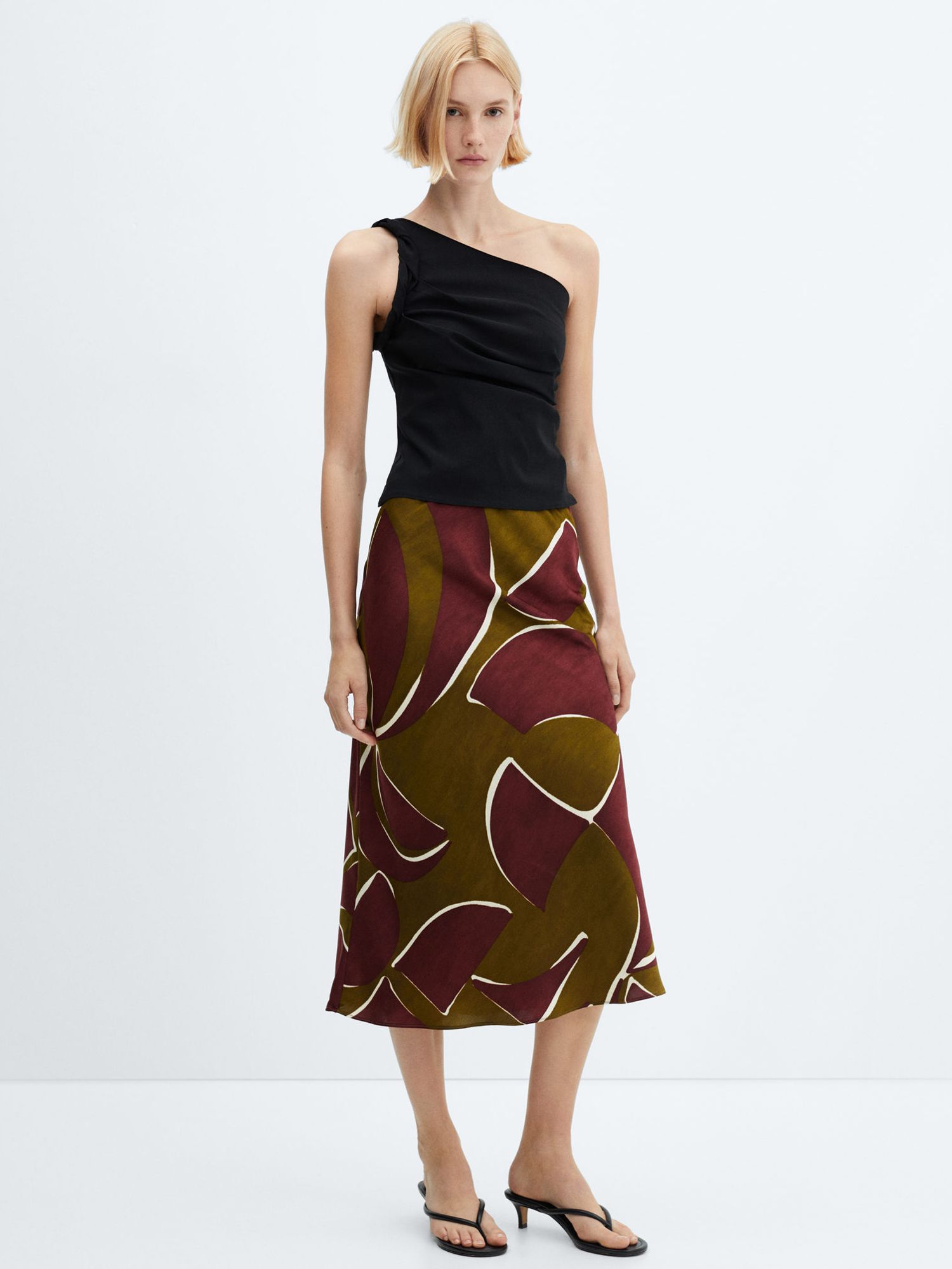 Buy Mango Madie Skirt Midi Skirt, Dark Red/Multi Online at johnlewis.com