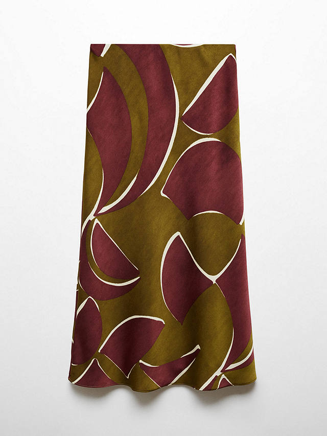 Mango Madie Skirt Midi Skirt, Dark Red/Multi