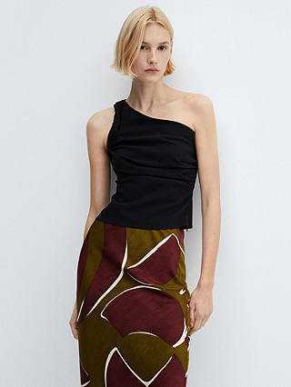 Mango Madie Skirt Midi Skirt, Dark Red/Multi