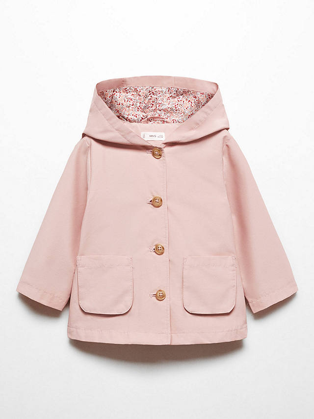 Mango Baby Grace Button Through Hooded Jacket, Pink